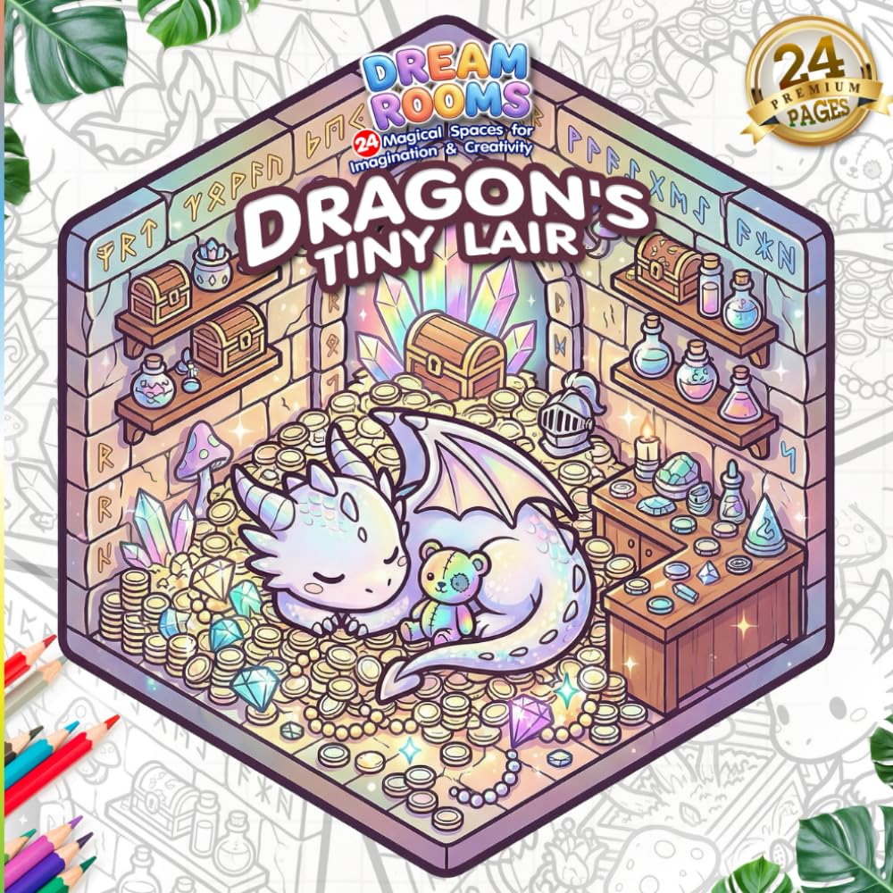 Dragon's Tiny Lair (Dream Rooms Series): A Cute and Magical Spaces Coloring Book for Kids Ages 5+, 24 Premium Pages