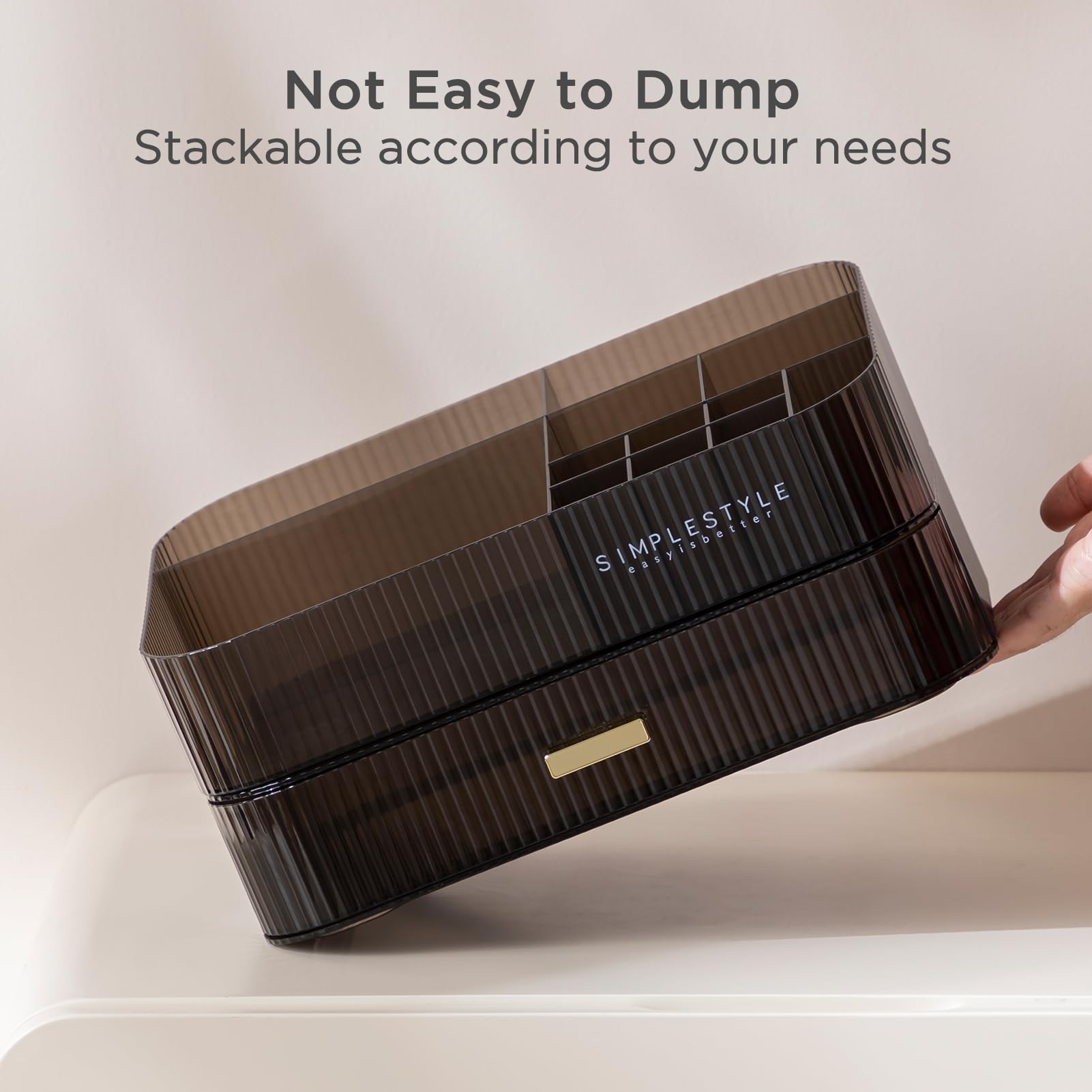 HBlife Makeup Organizer Countertop for Vanity Large Capacity Bathroom Organizer with Stackable Drawer Skincare Organizers Cosmetic Storage, Clear Gray