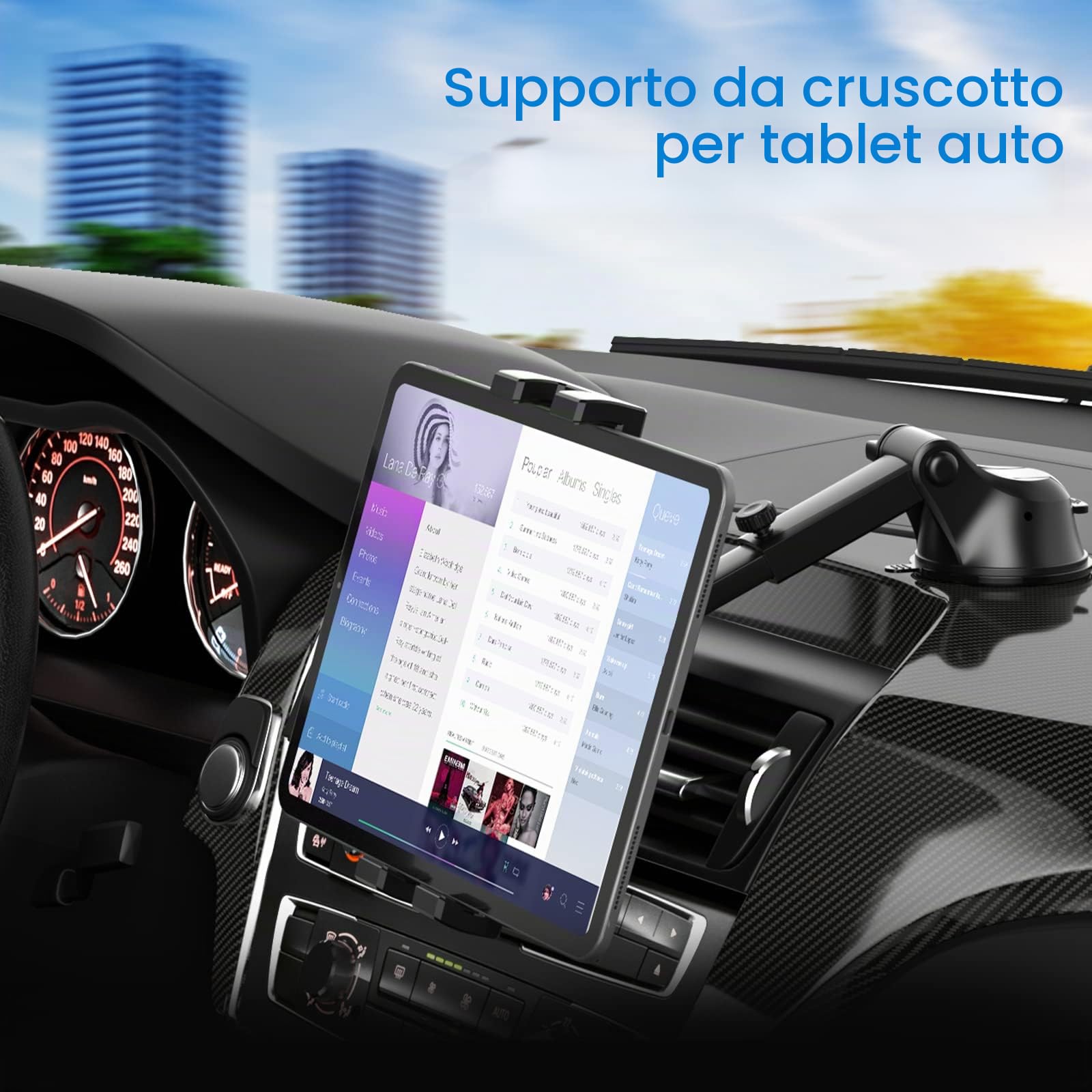 Supporto Tablet Auto, 3-in-1 Porta Tablet Auto Ventosa | Supporto Cruscotto Parabrezza Bocchetta Aria [Super Aspirazione & Stabile] per iPad Pro Air Mini, Galaxy Tabs, iPhone, 4-13"