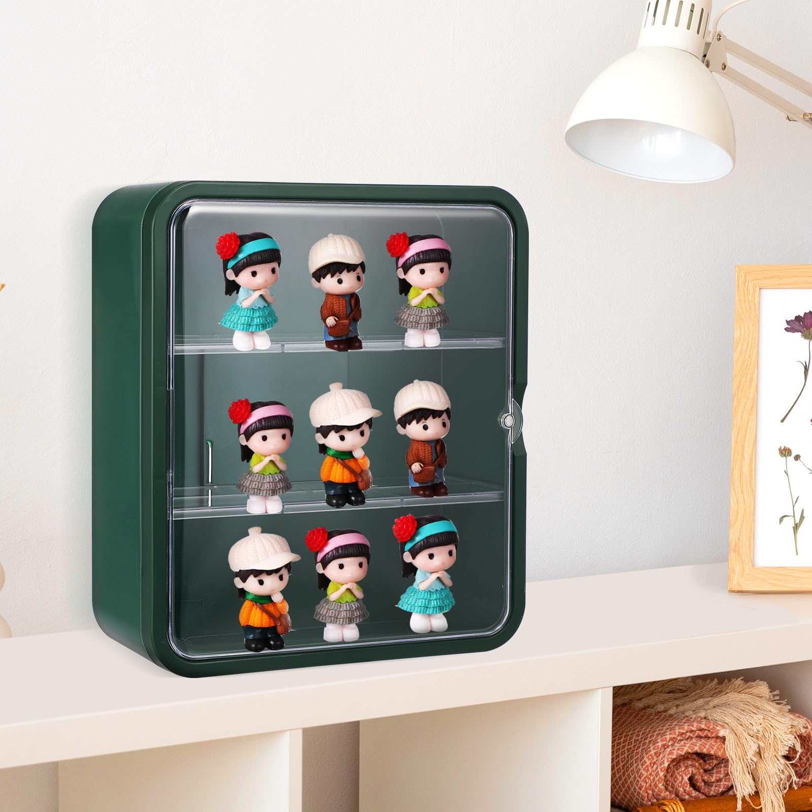 Vitrina para Figuras de Plástico Verde Estantes Ajustables