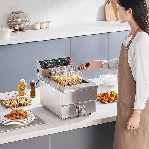 Miniatura 8 de VEVOR Freidora Profunda Comercial, Freidora Eléctrica de Encimera de 1500W con Cesta, Freidora de Acero Inoxidable de 11.6Qt  11L de Aceite Único