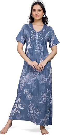 Orchid Elegance Alpine Nighty for Women | Cotton Night Gown | Stylish Maxi Nighty | Alpine Fabric