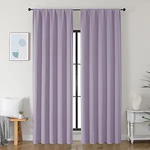 Simplebrand Ava Lilac Blackout Curtains for Bedroom 90 Inches Long 2 Panels Set, Solid Privacy Energy Saving Living Room Window Treatment Curtains Blackout Drapes, W50 x L90 Inch, Lilac