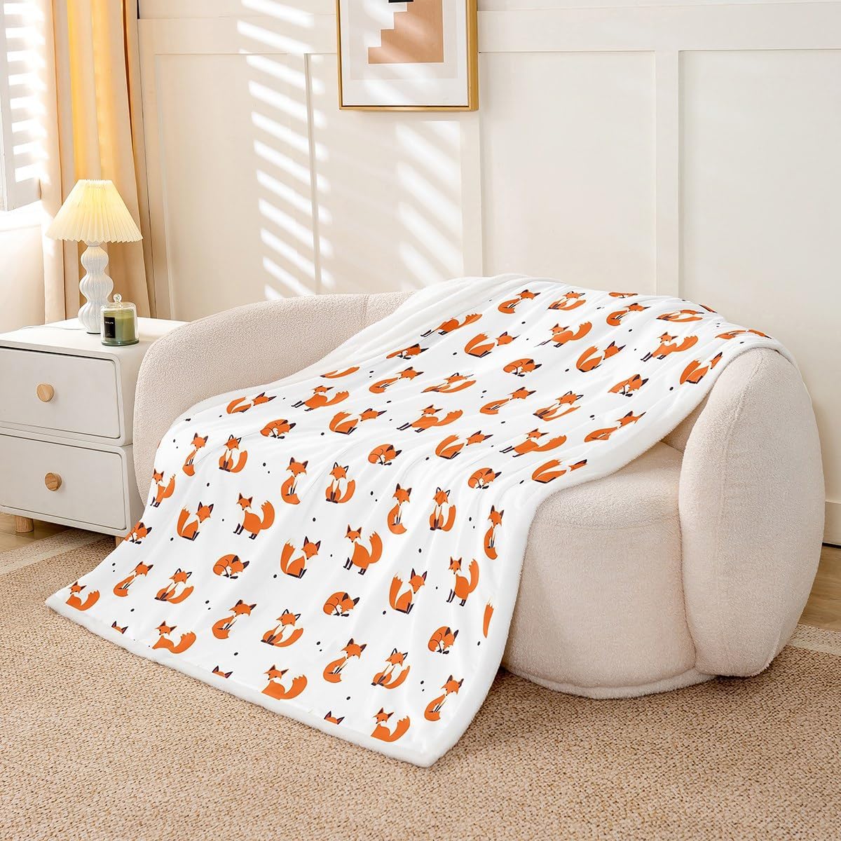 Fox Print Fleece Blankets for Kids Boys Girls Cartoon Fox Blanket 3D Animal Theme Sherpa Blanket Woodland Fox Throw Blanket for Couch Bed Sofa Fuzzy Blanket Queen 90"x90"