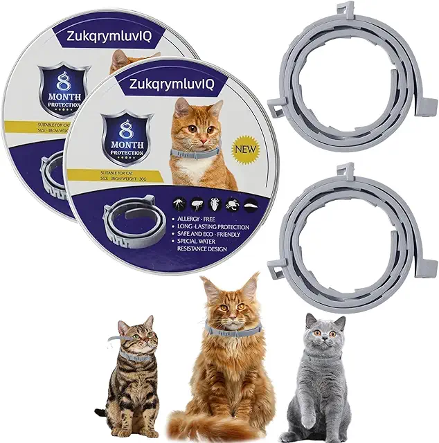 Collier Anti-Puce Chat Naturel - Pack de 2 avec Huiles Essentielles, 16 Mois Protection