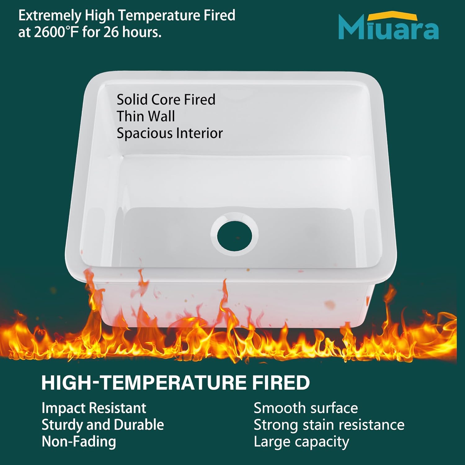 Miuara White Undermount Kitchen Sink 24 Inch - Small Topmount Fireclay Bar Sink Drop In 24"x19"x11", Dual Mount Deep Single Bowl, w 2 Accessories, Glossy White, for Kitchen & Laundry & Small Space