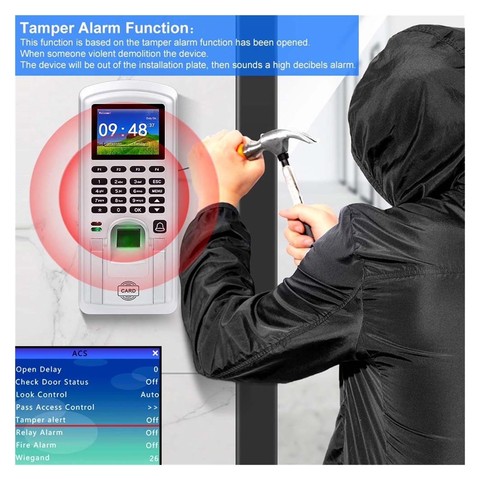 Horloges De Pointage RFID Contrôle D'Accès par Empreinte Digitale Système De Pointage Biométrique IP Enregistreur D'Enregistrement des Employés 2,4 Pouces,Silver