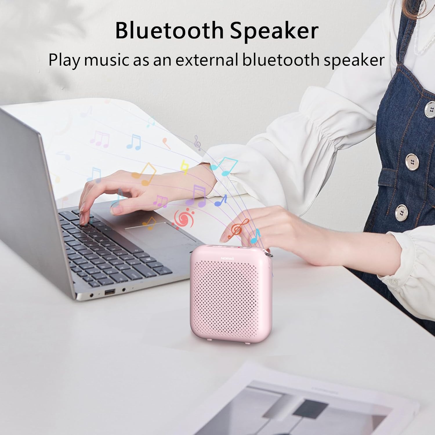 Norwii Bluetooth Voice Amplifier, Power Amplifiers, Portable Mini Wired Microphone Headset for Teacher Classroom & Outdoor Lectures, Teaching, Tour Guides, USB-C Rechargeable - 2000mAh, Pink - Image 8