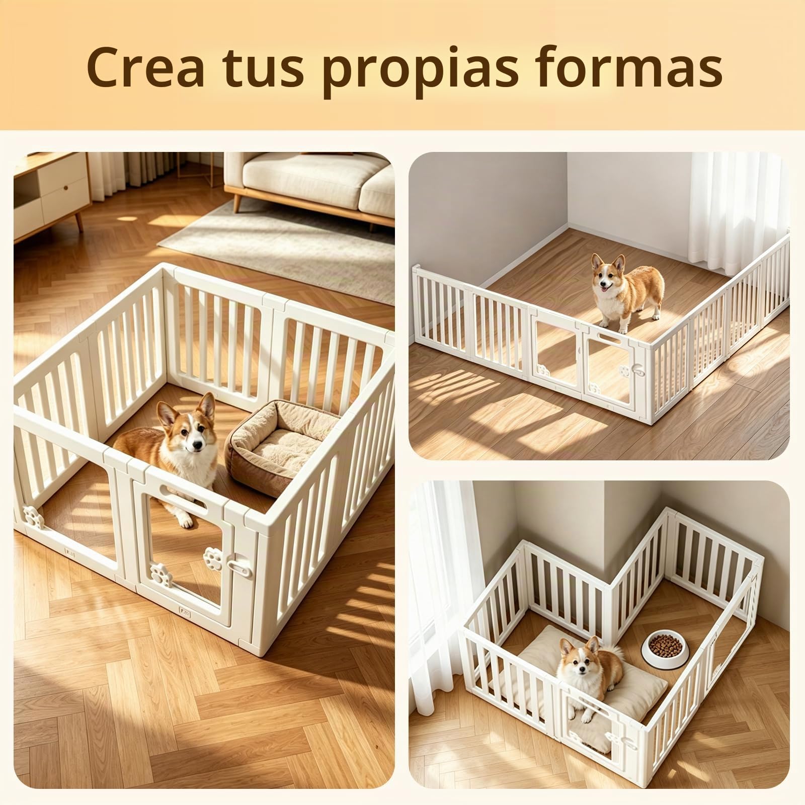 Parque para Perros de Acrílico, 8 Paneles (Altura 60 cm), Corralito Transparente para Cachorros con Puerta con Cierre y Base con Ventosas, Valla Interior para Perros Pequeños, Gatos y Conejos