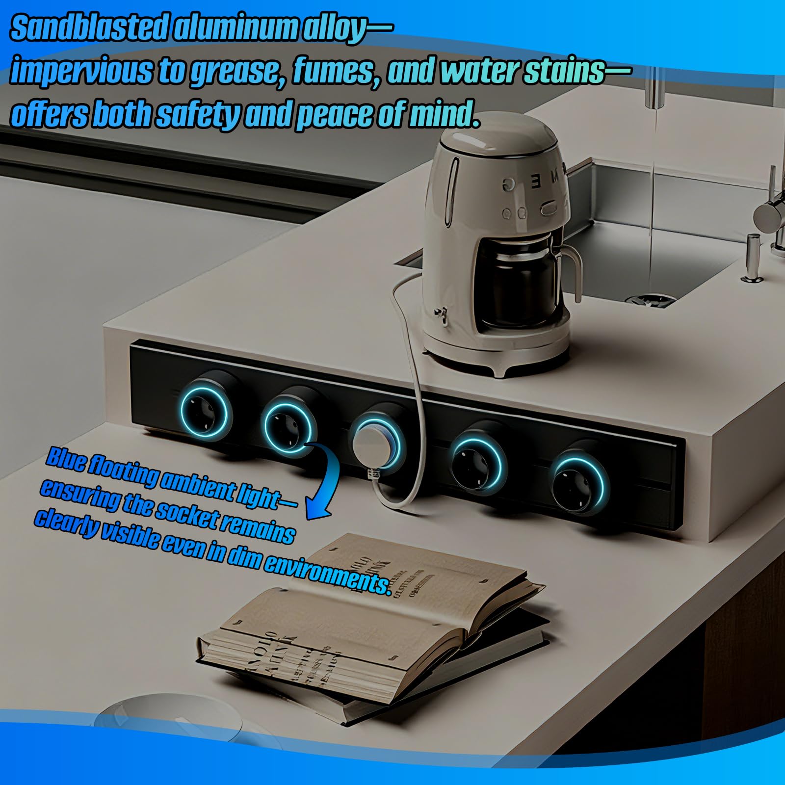 Binario Elettrico a Vista 50 cm, con 4 Prese Eu – Moduli Scorrevoli, Alimentazione Rotante On/Off, Facile Installazione Senza Incasso A Parete, Ideale Per Cucina, Soggiorno E Camera Da Letto