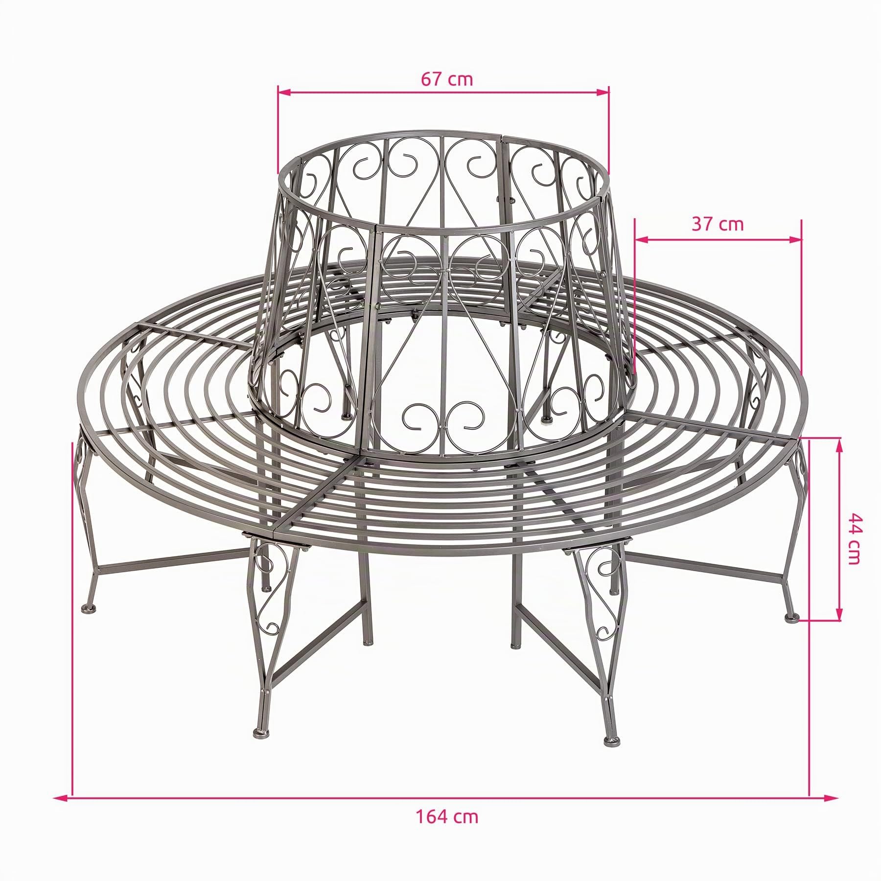 tectake® Banc de Jardin Circulaire 164 x 164 x 89 cm, Style Vintage 360°, en Acier résistant aux intempéries, Max. 300 kg, Banc d'arbre, Mobilier de Jardin, Banquette extérieure pourtour d'arbre