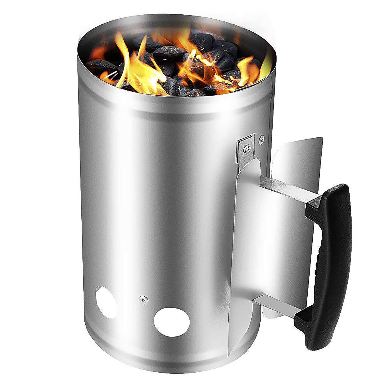 Arrancador de barbacoa, barril de encendido de carbón, arrancador de chimenea de arranque rápido con mango de nailon de seguridad, encendedor de carbón para barbacoa para camping, parrilla