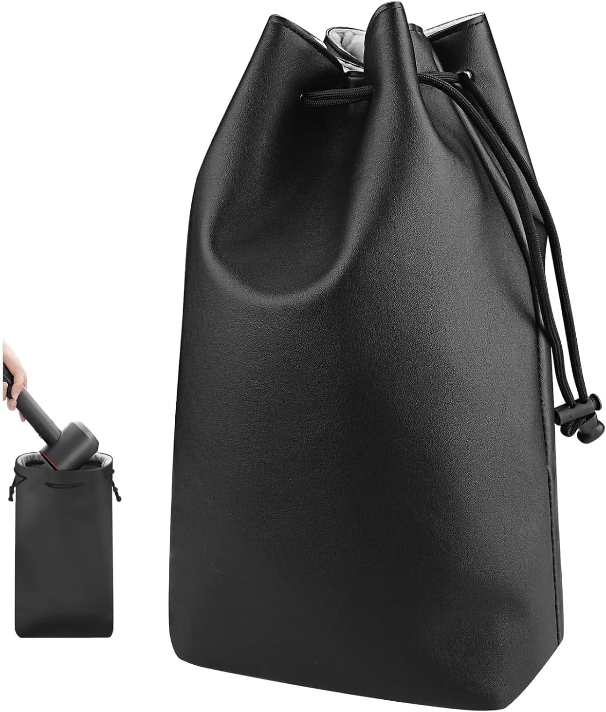 Aputue Travel Case Bag, Black PU Leather Storage Organizer Compatible with Hair Styler Tools, Portable Travel Bag for Hair Dryer Accessories, Protective Case for Styling Tools and Attachments