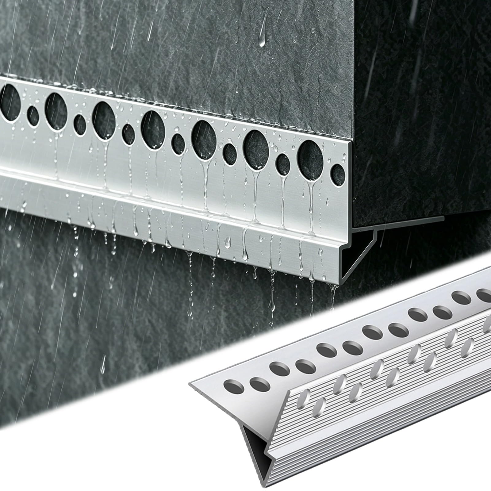 Viiguiy W2.7mm Invisible Rainwater Drip Edge, Water Diverter Drainage Profile, Waterproof Edge Trim For Under The Eaves, Protects Exterior Surfaces From Staining(,L2.1m/6.9Ft)