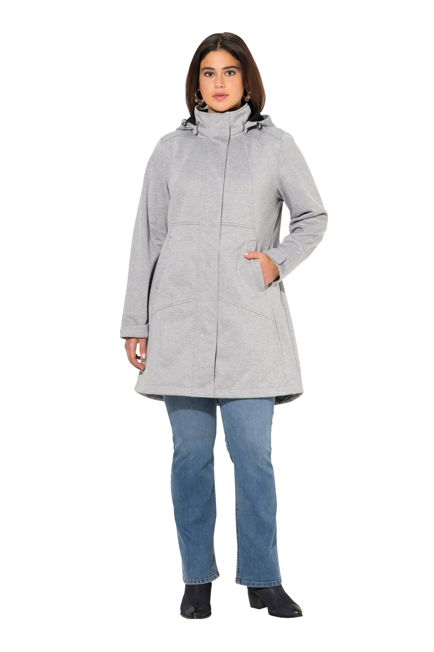 Ulla Popken Women's Mottled Grey Wear Plus Size Curvy Hyprar Melange Softshell Jacket 46+ 829130123-46+
