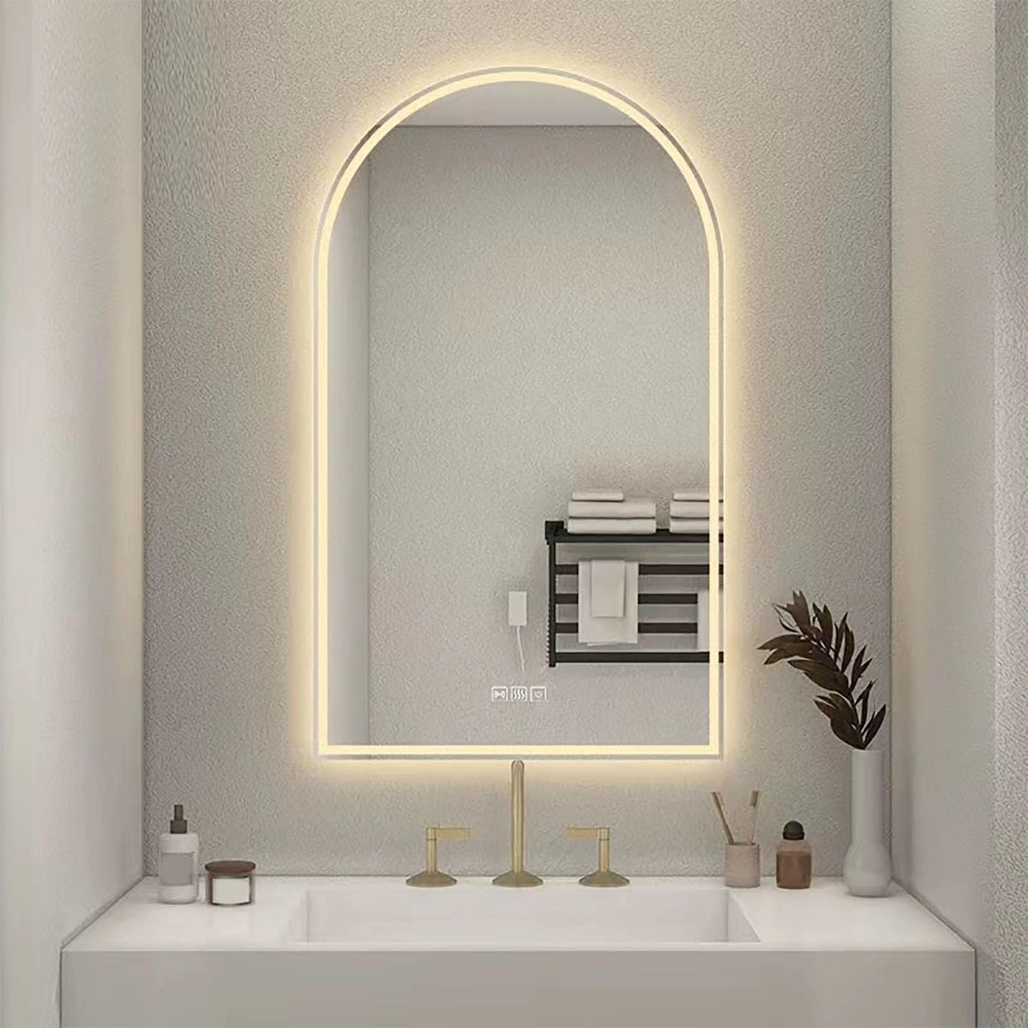 WQZzjm AntiFog Illuminated Bathroom Mirror, Arch WallMounted 32/36 Inch with TriColor Dimming, Front & Backlit, Design, Available in 40/48/51 Inches (Cut Down 50X80cm)