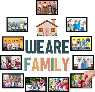 ReliThick 12 Pack Magnetic Bulletin Board Decor for Classroom, Our Family Classroom Wall Decor Boho Display 8.5 x 11'' Photo Holders with “We are Family” for Teachers Chalkboard School Wall Door