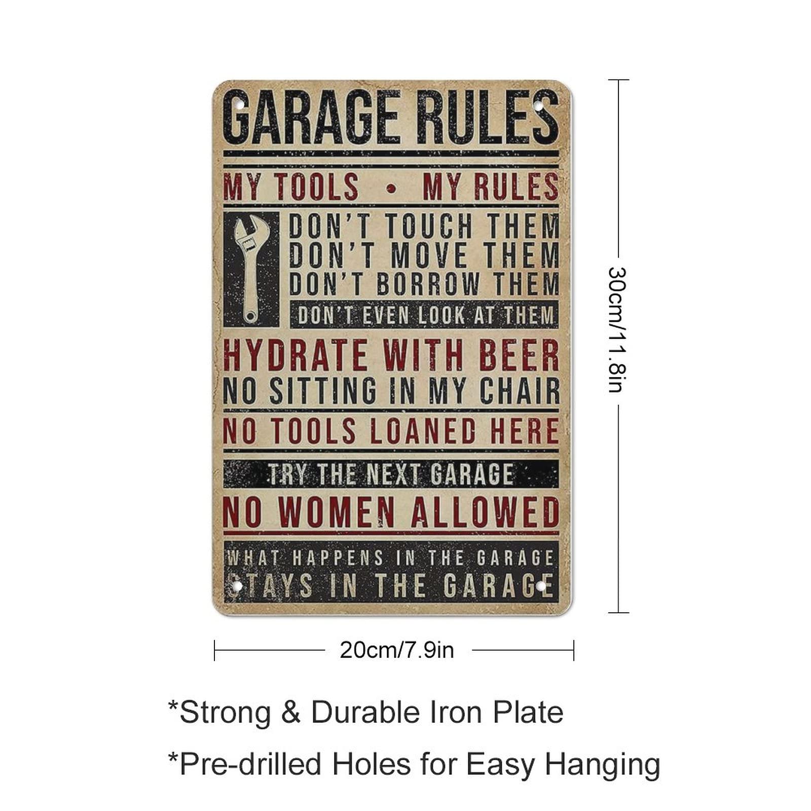 Targa Metallica Vintage LANOLU "Regole Del Garage" - Divertente Decorazione Da Officina 20x30 Cm