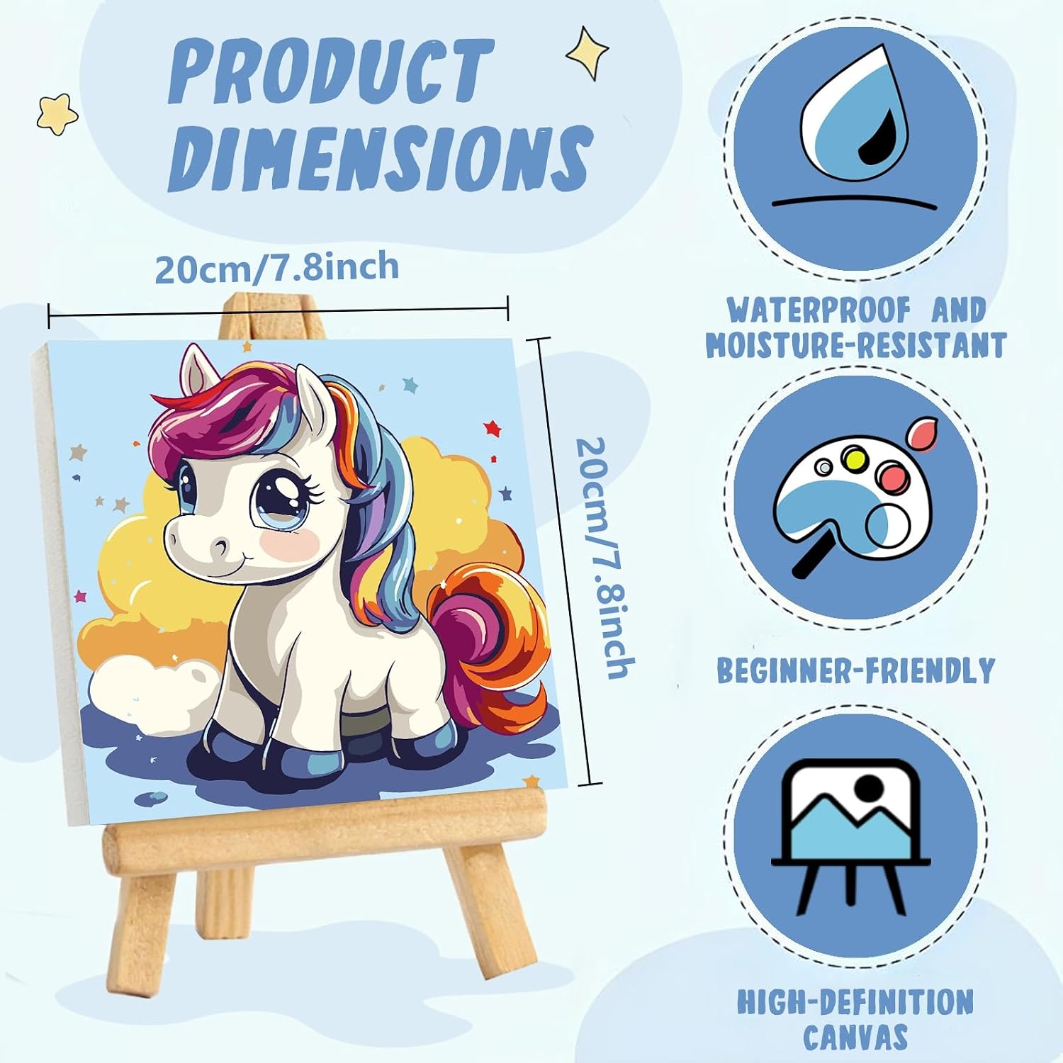 XTCIXAL Paint by Numbers Kit for Kids with Frame, Horse, 8X8 inch image 2