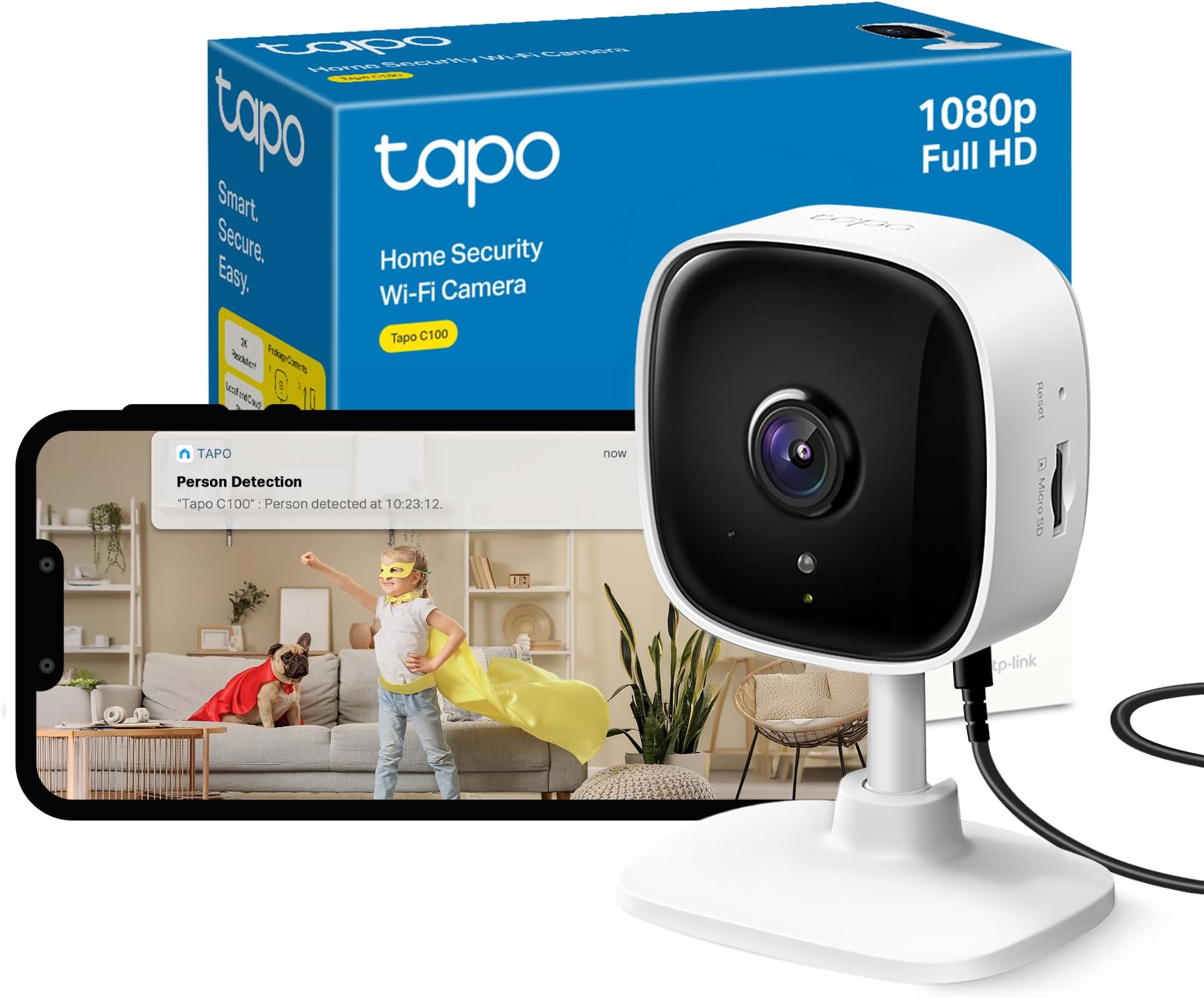 Tapo Wi-Fi Baby Monitor Smart Camera, Indoor CCTV, Works with Alexa & Google Home,1080p, 2-Way Audio,Night Vision, SD Storage,Baby Crying/Motion Detection Device Sharing C100,Packaging may vary