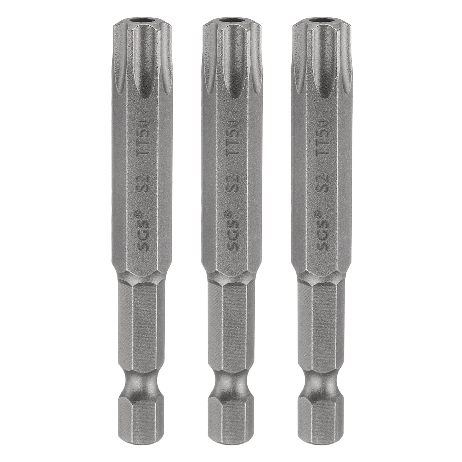 HARFINGTON 3pcs TT50 Security Torx Head Screwdriver Bit 2.56" (65mm) Long 1/4" Hex Shank Magnetic Tamper Proof 6 Point Star Screw Driver Drill Bits S2