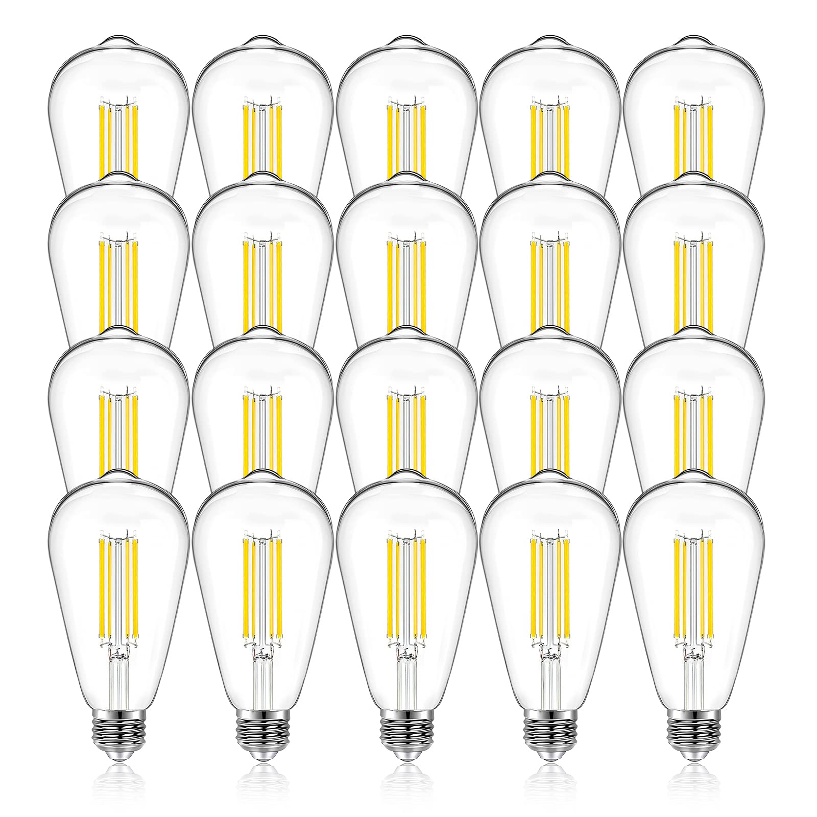 DAYBETTER20 Pack ST58 LED Edison Bulbs, 8W Vintage Light Bulbs, Equivalent 60 Watt, 800LM, CRI85+, 2700K Warm White, Dimmable E26 Base LED Filament Bulbs for Ceiling, Home, Office, Clear Glass