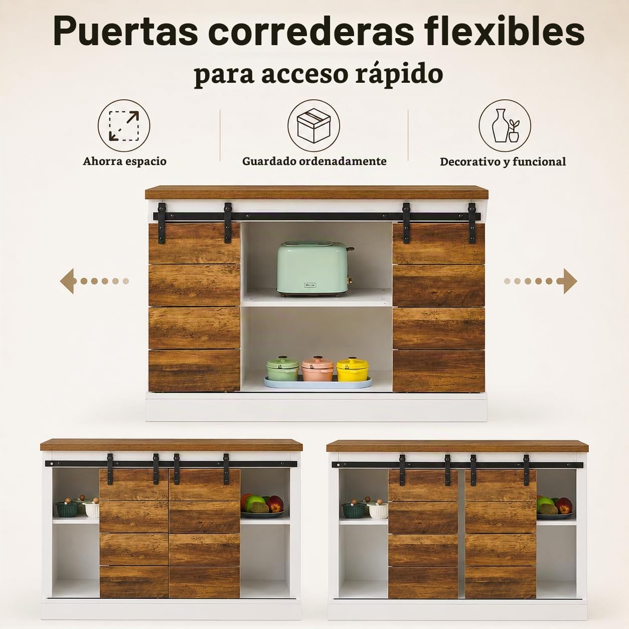 Warehouse Armario Buffet, Cocina Aparador Servidor con Puertas Corredizas Granja, Almacenamiento Aparador Mesa Consola para Comedor Sala de Estar Pasillo Entrada - 39.5x105x70