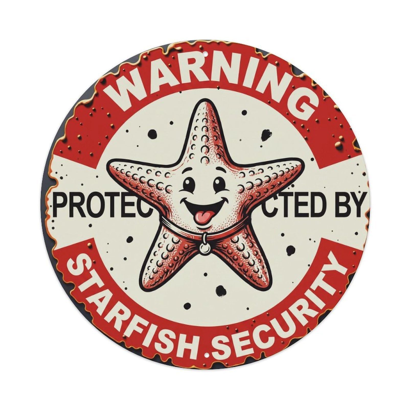 Metal Tin Sign Warning Protected By Starfish Security Vintage