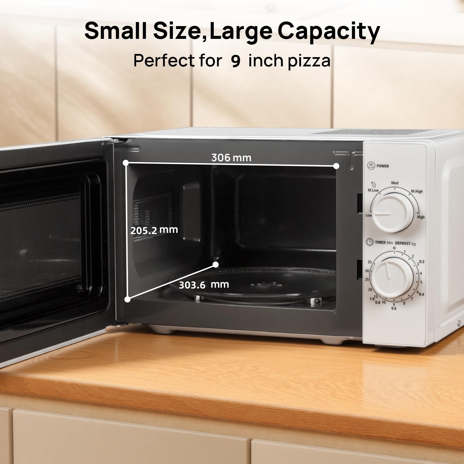 Smad Micro-ondes, 20L, 700W, Petit Micro onde, 5 Niveaux de Puissance, Décongélation par Temps/Poids, Minuterie 35mins, Plateau Tournant 255mm, Blanc