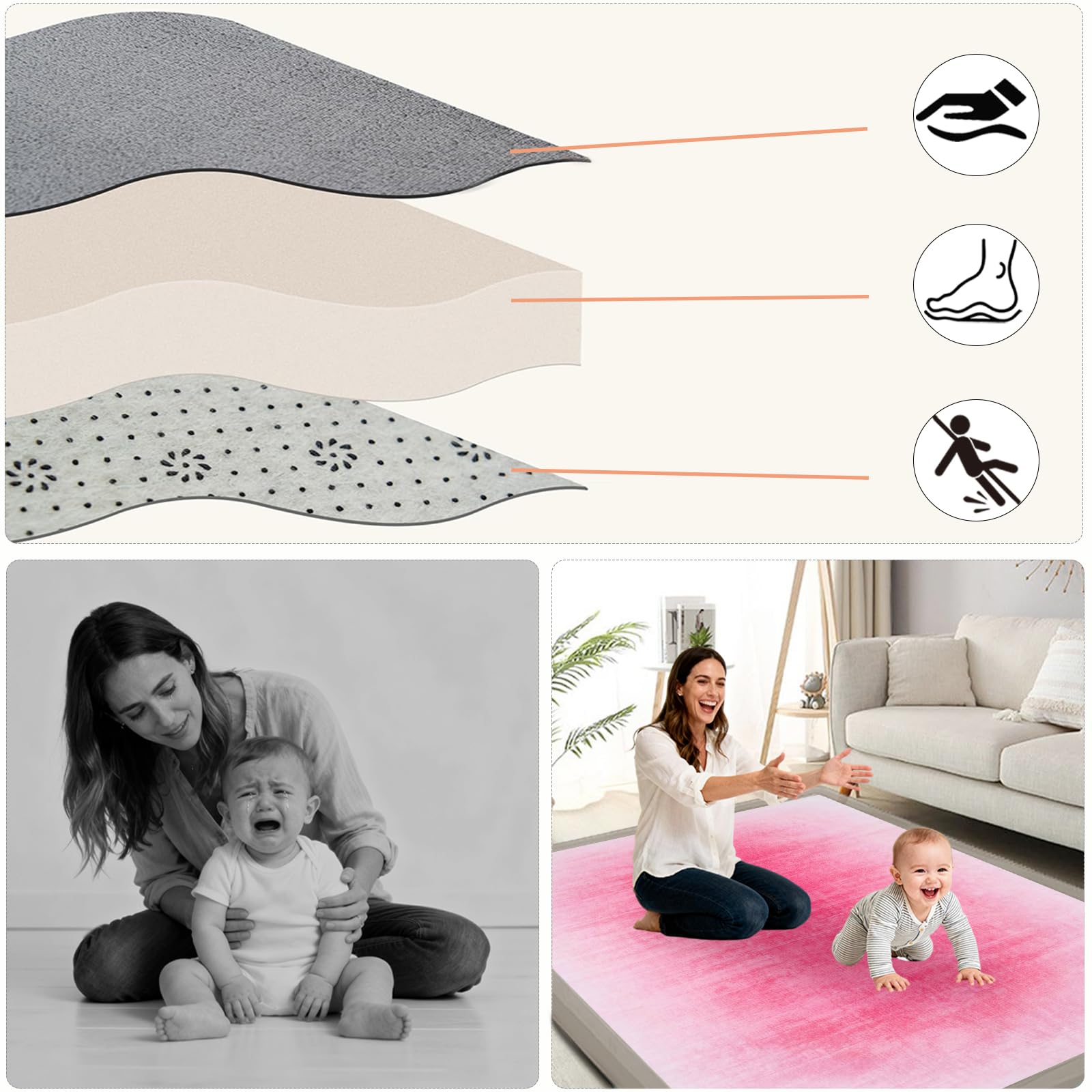Alfombra Infantil Suelo para Bebes Suave Esterilla Bebe Gateo para Habitación del Niño o la Niña 2 CM Grosor Alfombra de Terciopelo Coral para Niños 200 x 290cm