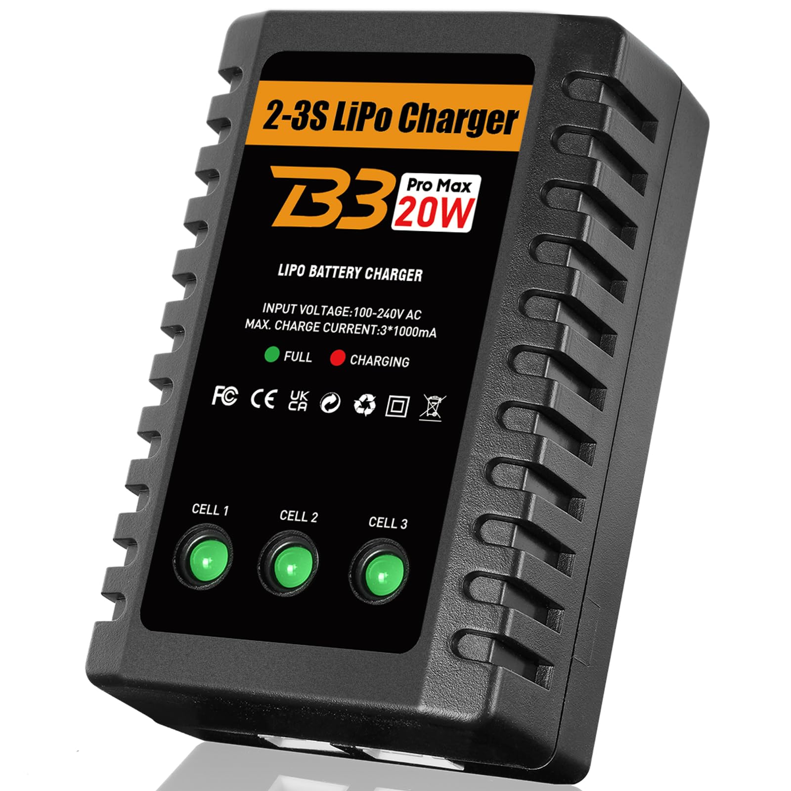 HTRC Lipo Battery Charger, 20W Lipo Charger for 2-3S Lipo Battery Pack(7.4V-11.1V), Airsoft Battery Charger, Fast RC Balance Charger for RC Car, Airsoft Gun, RC Boat, Etc