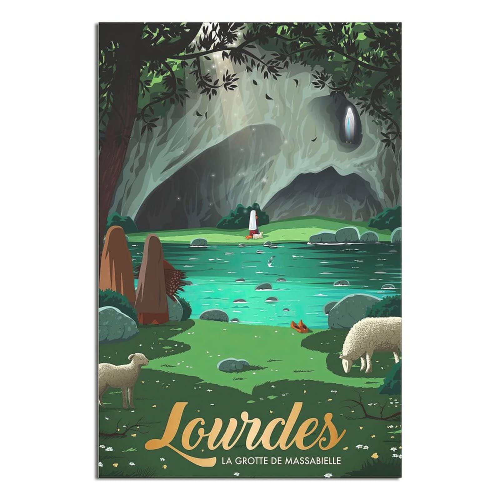 YONGCAI Vintage Lourdes France Grotto Travel Poster Canvas Wall Home Room Decor Art Poster Painting Picture Print Gift Posters
