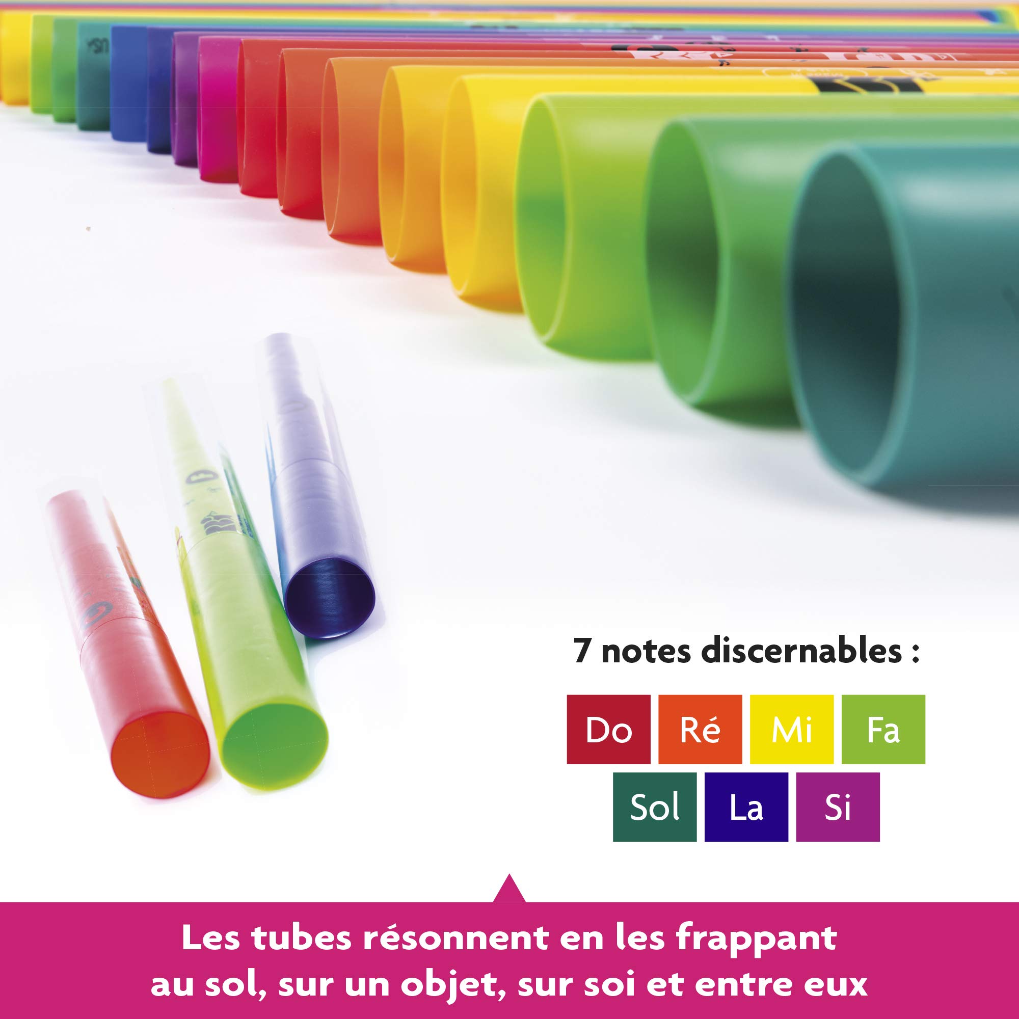 FUZEAU - 3462 - Juego de 7 Boomwhackers bajos diatónicos - Cada tubo concede su colorida nota - Ideal para aprender el ritmo