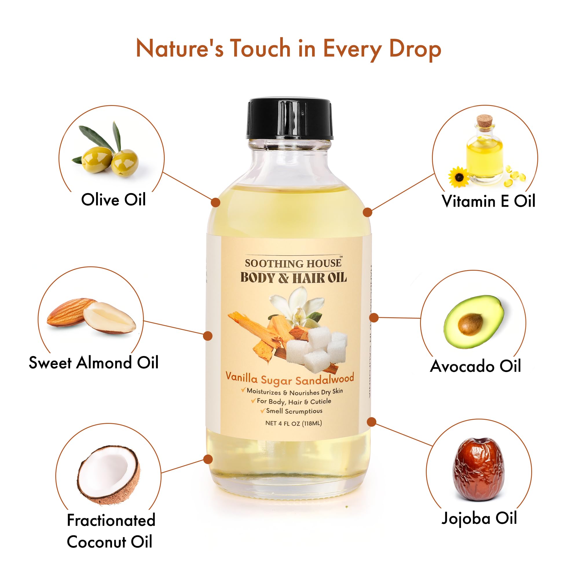 Sweet Pineapple Body Oil - Moisturizing Body Oil for Soft, Glowing Skin with Almond & Jojoba Oil (4 fl oz): Vanilla Sugar Sandalwood 4 Fl Oz (Pack of 1)