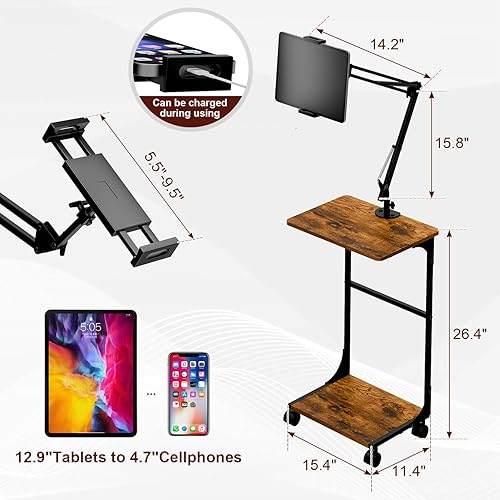 Miniatura 4 de Soporte de piso para tableta Kindle con estantes de almacenamiento de 2 niveles, altura de ángulo ajustable, soporte para iPad Tablet Kindle para