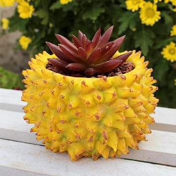 Durian Planter Pots,Resin Durian Shaped Flower Vase, Funny Durian Statue Vase, Resin Garden Planter with Hole for Outdoor Indoor Plants,with Drainage Hole