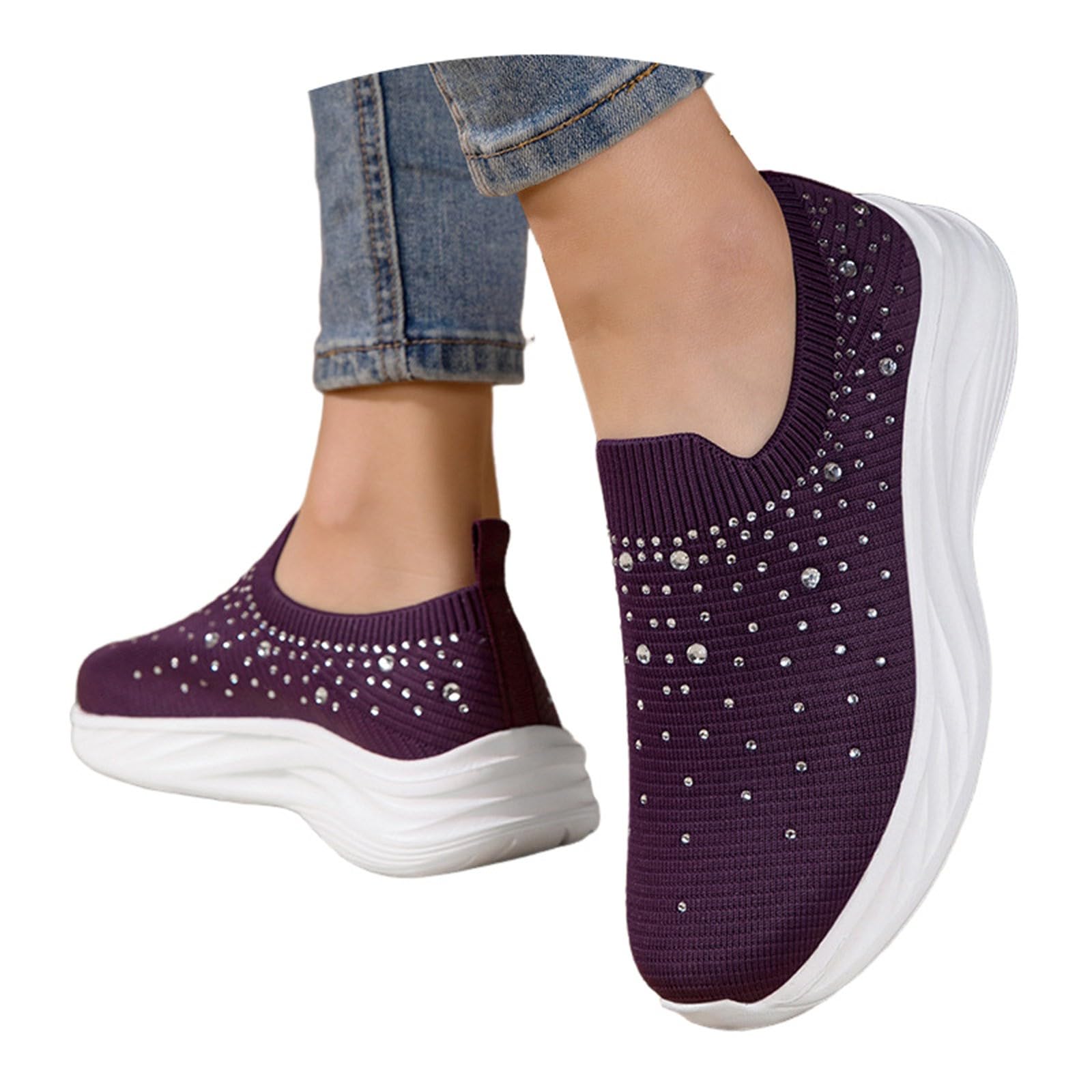 Generisch Scarpe da ginnastica da donna, alla moda, con strass, senza lacci, traspiranti, leggere, comode, per il tempo libero, per interni ed esterni