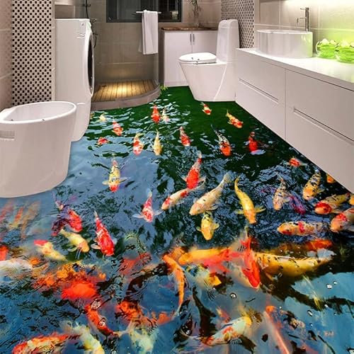 3D-Bodenwandbilder Wohnzimmer Schlafzimmer Pvc Selbstklebende Wasserdichte 3D-Bodenwandbilder Goldfisch-Teich-Foto-Wand-Papier-Aufkleber Badezimmer Küche Wohnkultur,430X300Cm Wand Deko Für Wohnzimme Cover