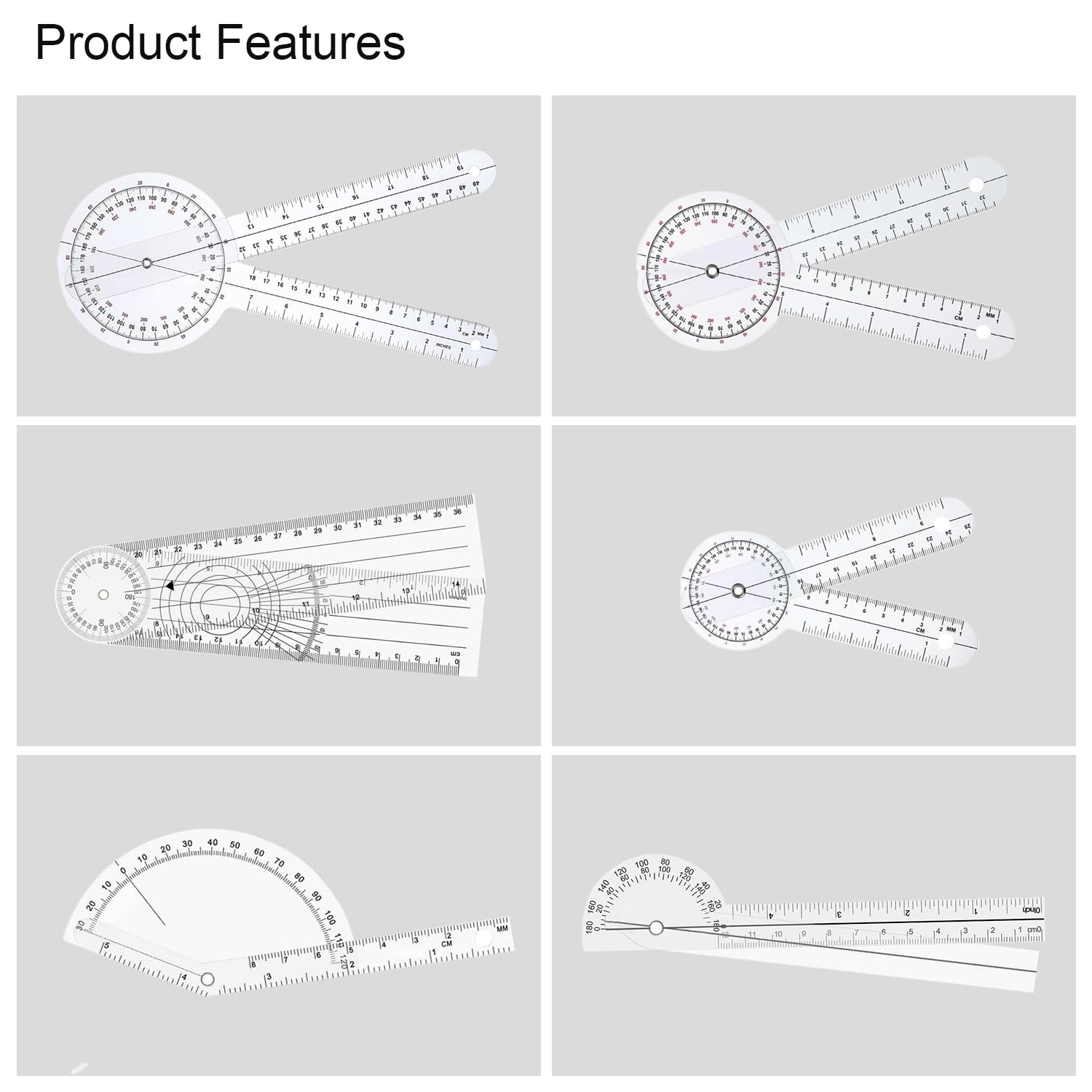 Ensemble De 6 Goniomètres Médicaux En PVC Transparent - Pour Mesures Orthopédiques Et Angles