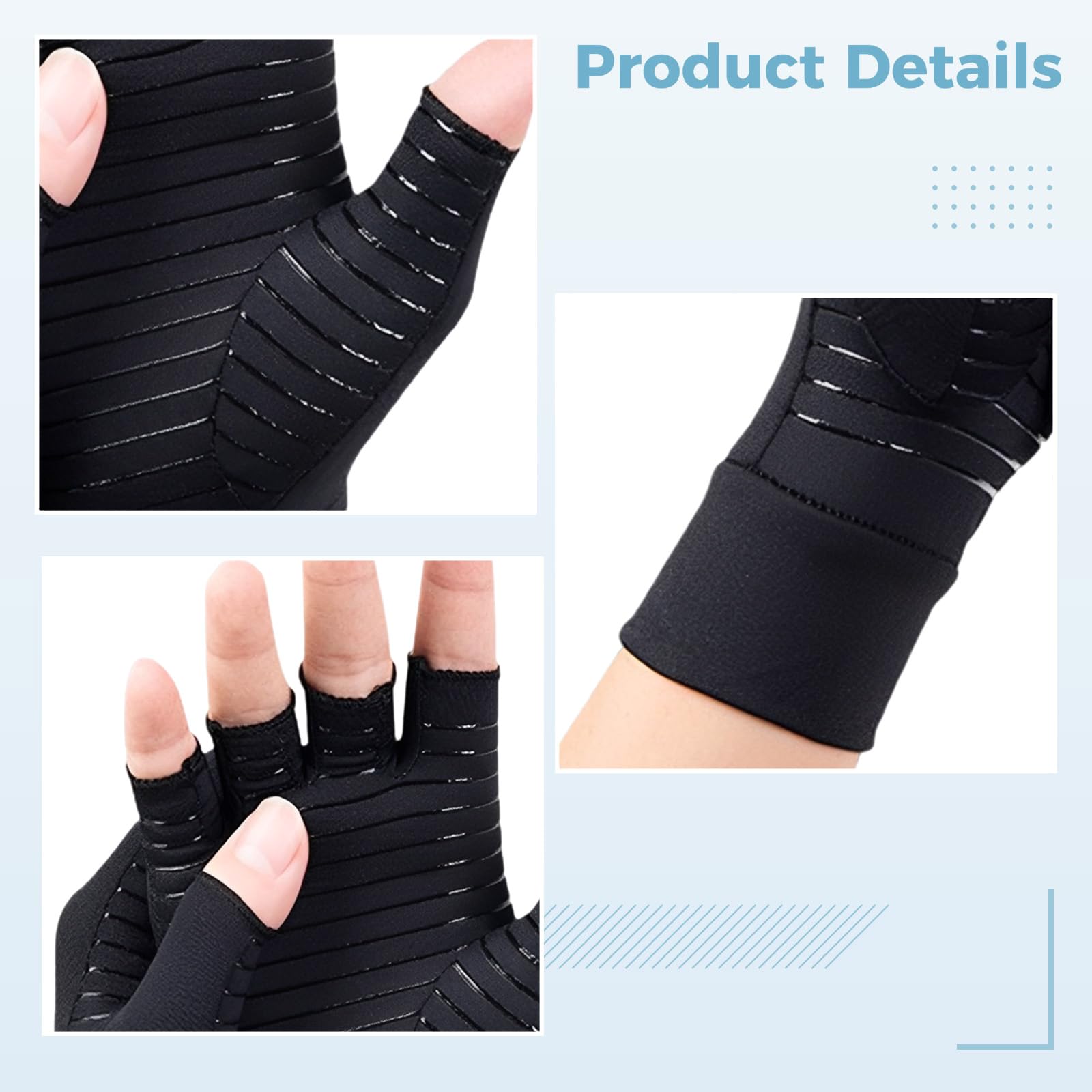 4 Paar Kompressionshandschuhe, kupferfarbene fingerlose Handschuhe mit rutschfestem Silikon für Komfort und Halt, für Radfahren und Fitness, Größe M, Handfläche 16 cm, Länge 17,5 cm