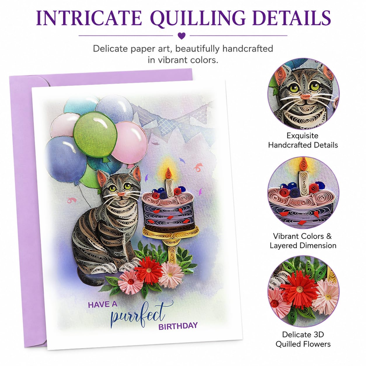 Tarjeta de felicitación de animales lindos | Tarjeta de filigrana 3D hecha a mano para amar, amiga, mamá, cumpleaños, aniversario, tarjeta postal de papel de lujo con sobre (tener un