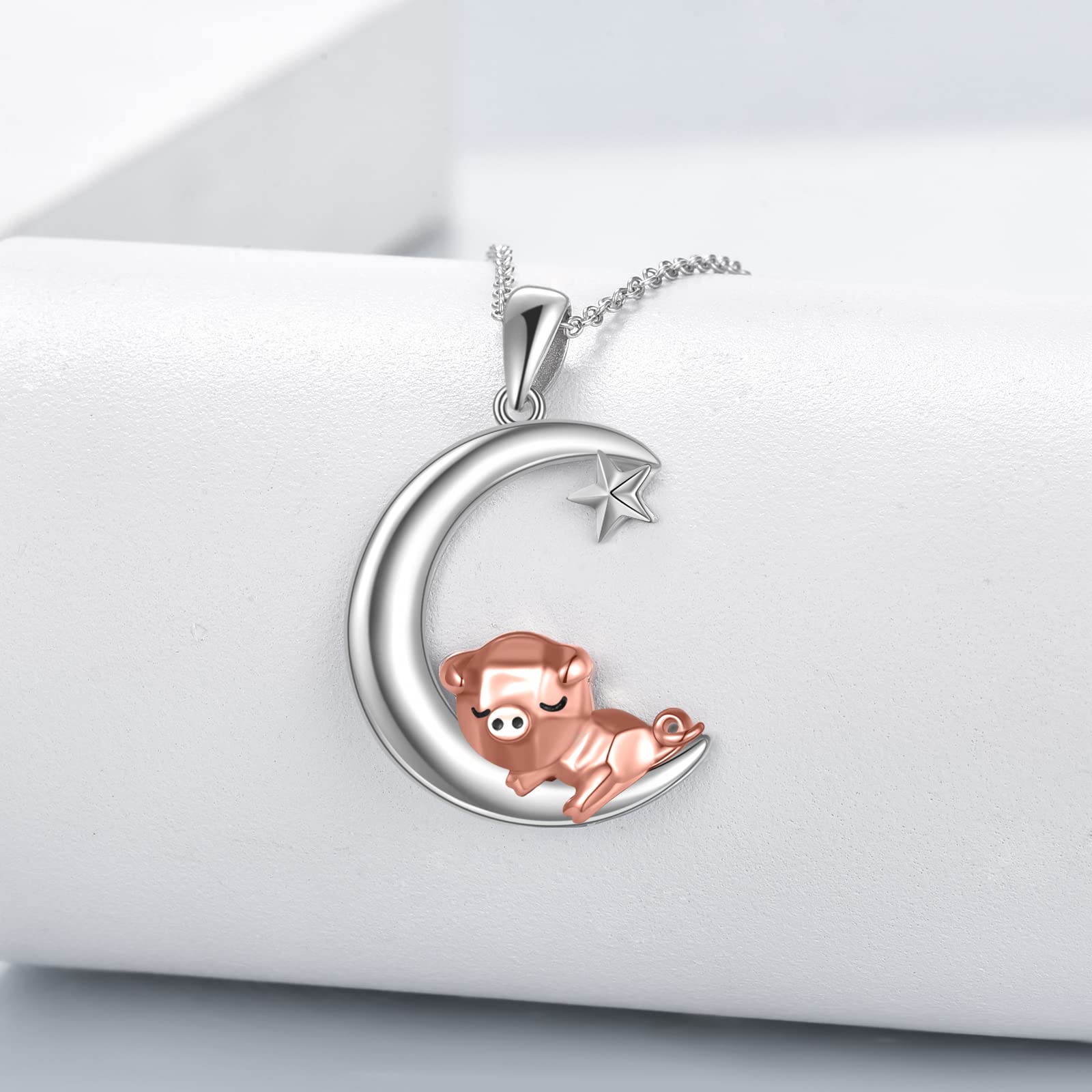 ONEFINITY Maiale/Coniglio/Gufo Catene 925 Sterling Sliver Luna Maiale/Coniglio/Gufo Pendente Catena Animali Gioielli Regali per Signore Uomo, Argento sterling, Nessuna pietra preziosa