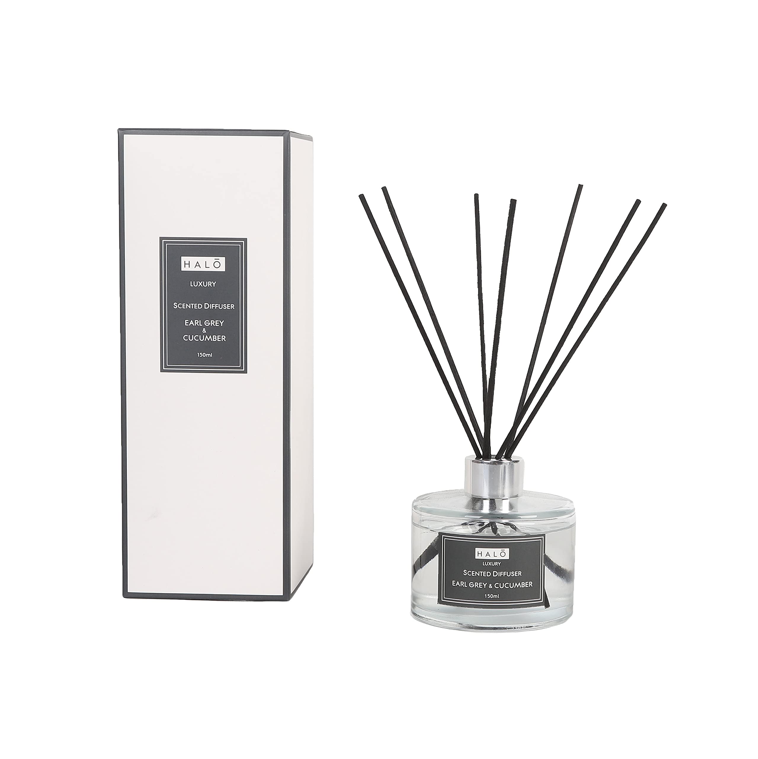 Sleepdown Halo Reed Diffuser - Earl Grey and Cucumber - 150ml - Up to 8 Weeks of Fragrance