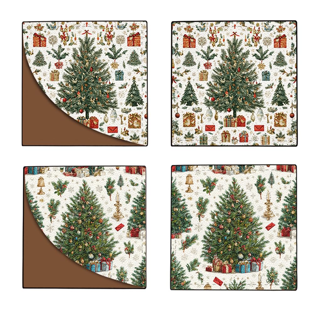 2Pcs Vintage Christmas Tree Corner Bookmarks, Handmade PU Leather Page Corner Protectors, Retro Holiday Art Stationery Gift for Book Lovers, Kids, Teachers, Reading Accessories 3.54"