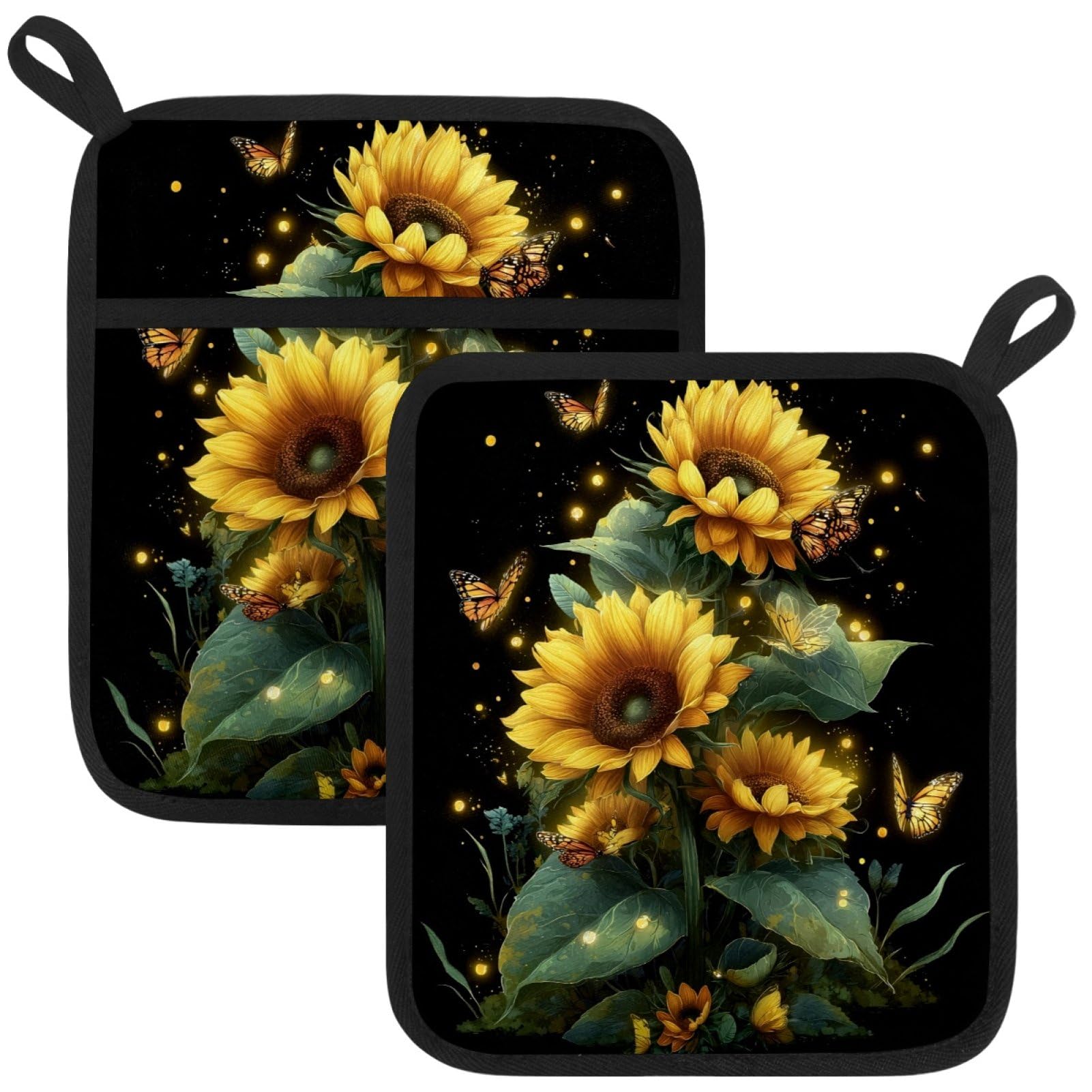 VAPOKF Sunflower Kitchen Hot Pot Holder, Pot Holders Heat Resistant Pot Holder with Pocket Heat Resistant Trivets for Hot Pans Cotton Pot Mitts for Kitchen Cooking Baking
