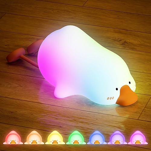 Luz nocturna de ganso para niños, lámpara de pato de silicona de 8 colores, luz nocturna de pato plano acostado, luz nocturna regulable de 3 niveles