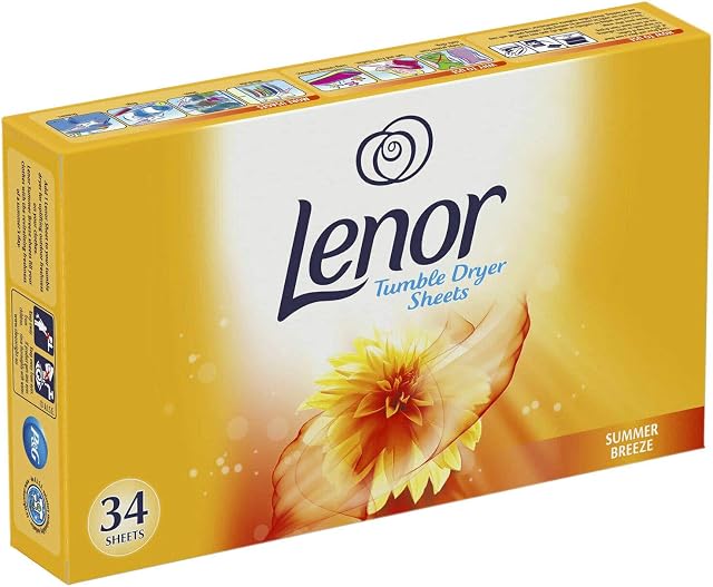 34 Lenor Tumble Dryer Sheets Laundry Fragrance Freshener Softener - Summer Breeze