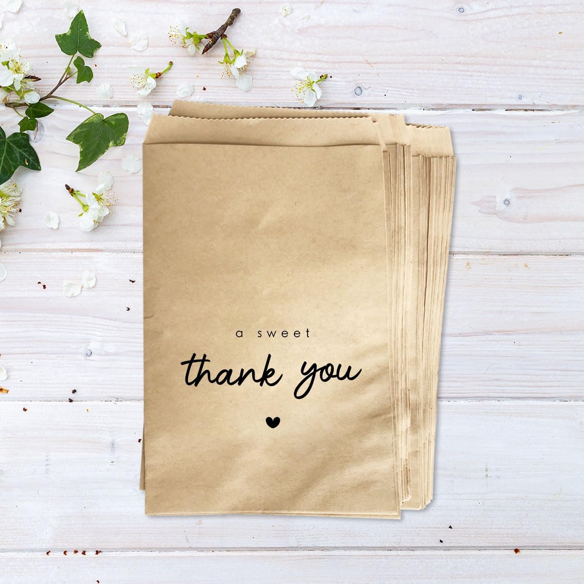 MAGJUCHE A sweet thank you Wedding Baby Shower Party Favor Bags, 50-Pack Kraft Reception Treat Cookie Donut Bags