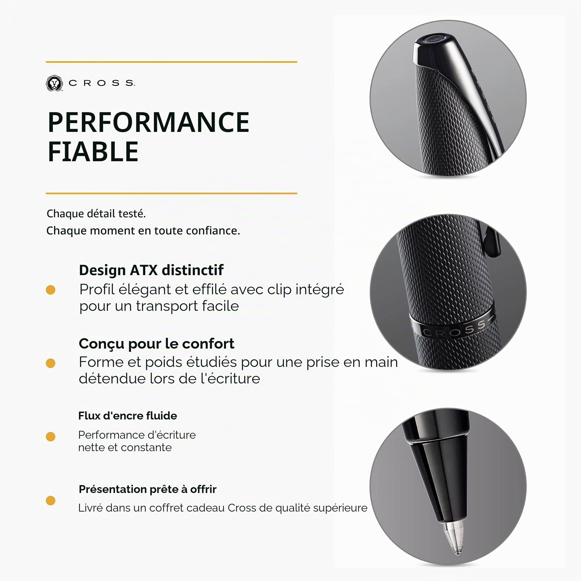 CROSS ATX - Stylo à Bille avec Motif Diamanté Fraisé, Couleur : Noir Brossé