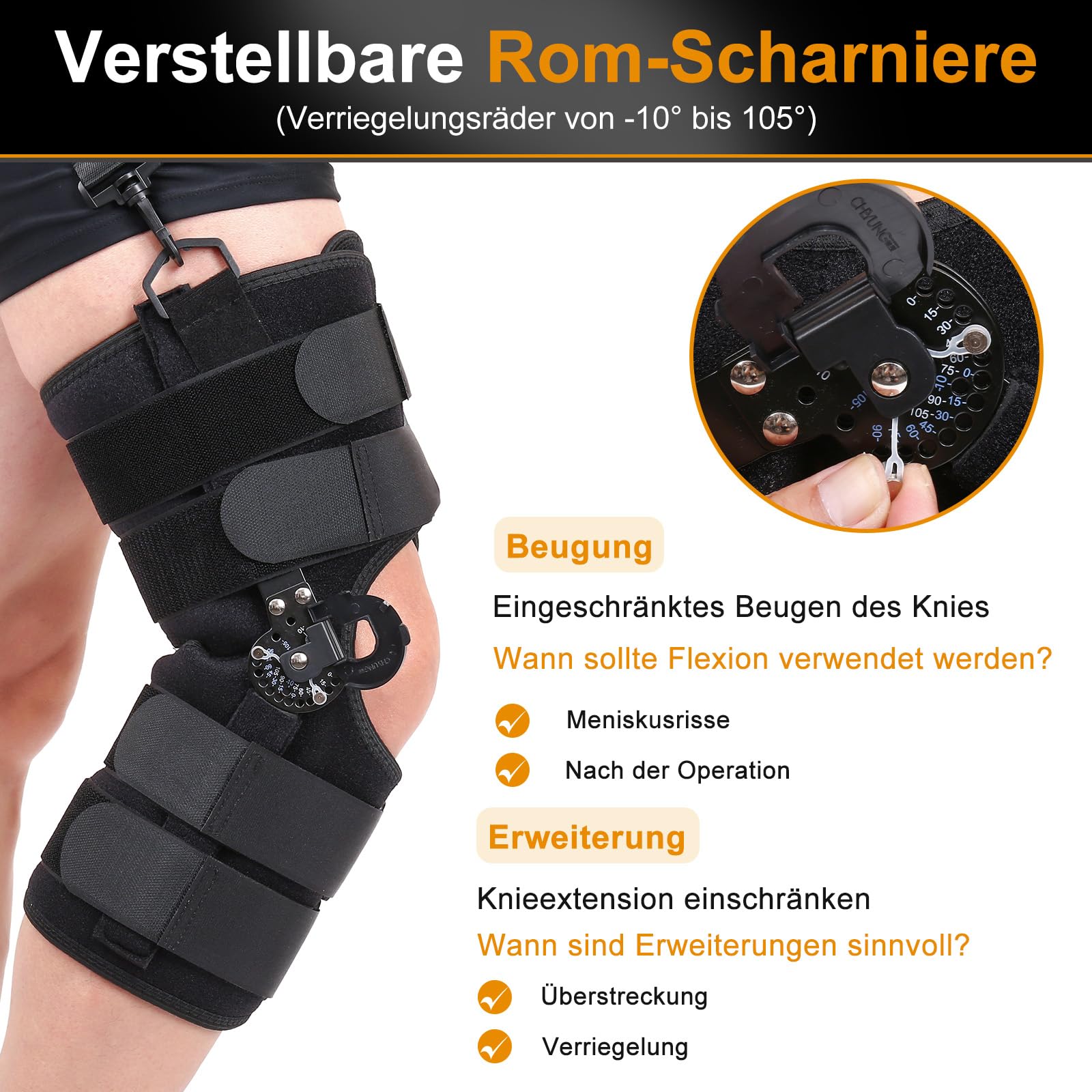 Rodillera de rodilla ajustable estabilización ROM postoperatoria férula de rodilla férula de rodilla con estabilización articular estabilizadores de piernas para desgarros de menisco (M)